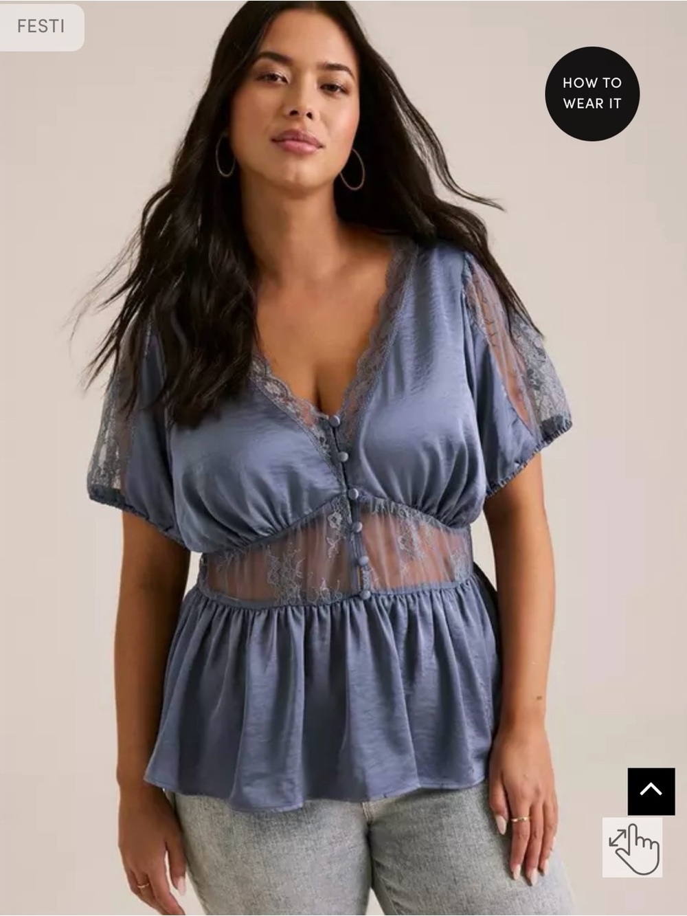 Torrid Blue Satin Lace Peplum Top